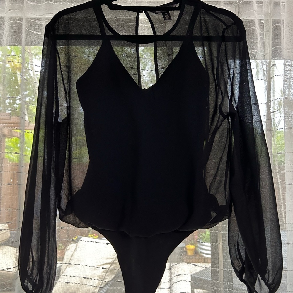 Banana Republic Black Sheer Long Sleeve Bodysuit
